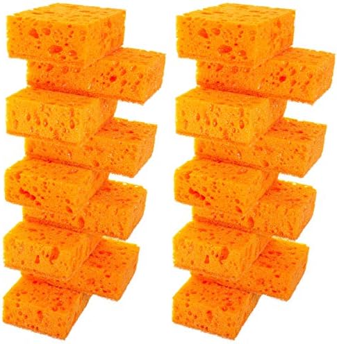 Orange Multi Use Scrub Sponge. Made in Europe. 18 Pack, 4.3x2.8x1.4 inches. Odorless Heavy Duty and Non Scratch Fiber. Durable and Delicate Scrubber for Oven and Stove, Bathroom and Basement by Okleen