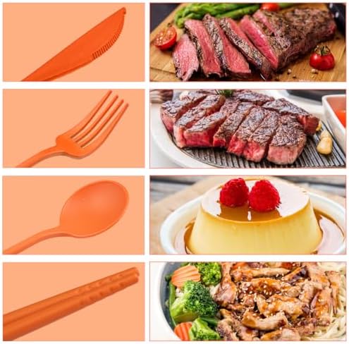 4 Sets Reusable Utensils With Case, Camping Cutlery Travel Silverware for Work, Lunch Picnic Daily Use Outdoor (Orange) - Image 5