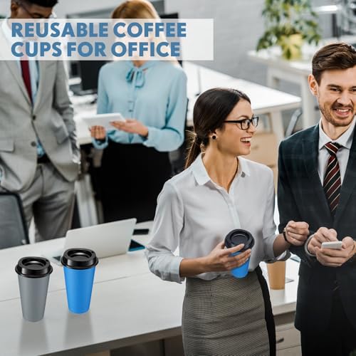 Honeydak 45 Pack 16 oz Reusable Coffee Cups with Lids Water Bottle Iced Coffee Travel Mug Reusable Portable Plastic Tea Tumblers Bulk for Hot and Cold Drinks Birthdays Party (Classic,Navy Blue, Gray) - Image 4