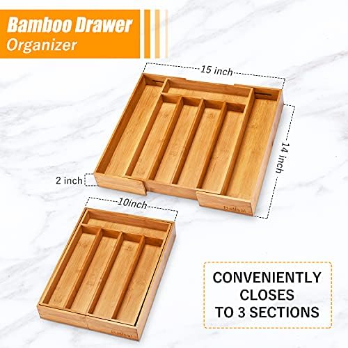 Bellsal Silverware Organizer Kitchen Drawer Organizer Expandable Bamboo Utensil Holder Cutlery Tray for Kitchen Utensil and Flatware Bedroom Office (Pack of 2) - Image 2