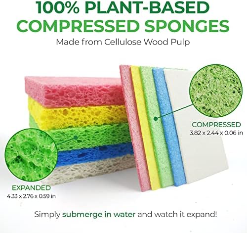 AIRNEX Compressed Cellulose Sponges - 16 Pack Natural Pop Up Dish Sponge for Kitchen - Compostable Plant-Based Cleaning Sponges Bulk – Non Scratch Natural Sponge for Dishes & Household Cleaning - Image 2