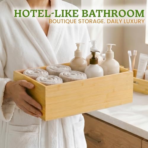 HOMESTEAD 3-Piece Stackable Bamboo Storage Box, Large Storage Bin, Wooden Boxes for Makeup Drawer Organizer Bathroom, Office Supplies, Kitchen Utensils, Bamboo Storage Containers - Image 7