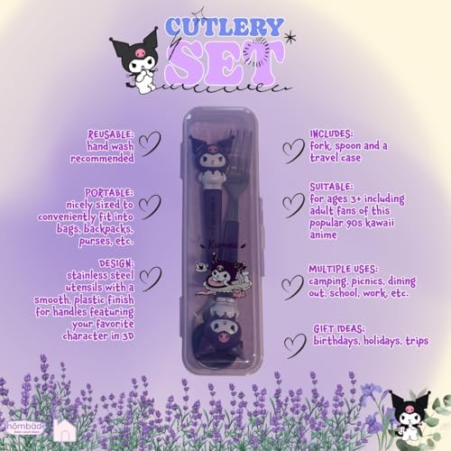 Stainless Steel Cutlery Tableware Flatware Silverware 3 Piece Set Portable Reusable Travel Cute Kawaii Anime Cartoon Dog Bunny for Boys and Girls (Purpleromi) - Image 3