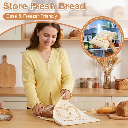 Beeswax Sourdough Bread Bags for Homemade Bread (2 Pack) – Wide Opening Zipper Seal, XL Reusable Cotton Sourdough Bread Bags to Keep Freshness, Natural Bees Wax Lining Bag for Artisan Loaf - Image 2