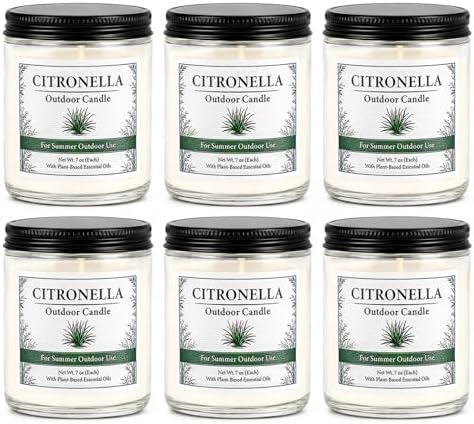 Citronella Candles Outdoor - 6 Pack Soy Wax Citronella Candles by PELN