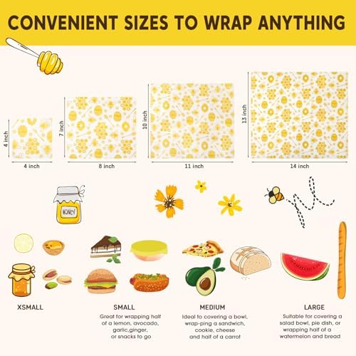 Reusable Beeswax Food Wraps, 9 Pack - Assorted Sizes (XS,S, M, L) | Organic Cotton, Eco Friendly, Plastic Free | Honeycomb Design (Orange) - Image 2