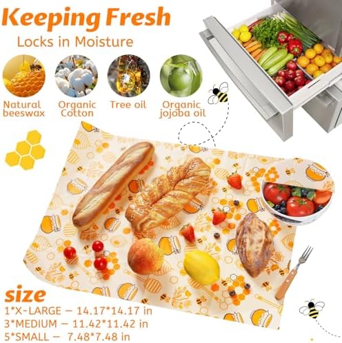 9 Pack Beeswax Wraps for Food – Reusable Beeswax Bread Bag & Sandwich Wrap - Image 2