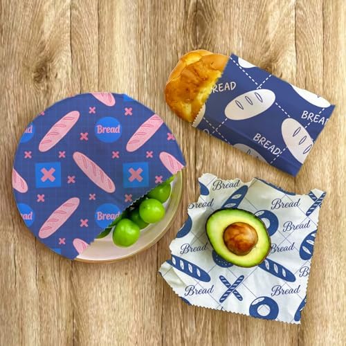 Reusable Beeswax Wraps, Blue & White Bread Bakery Wraps, 9 Pack Eco-Friendly Food Covers, Organic, Sustainable, Zero Waste, Plastic-Free, For Sandwich, Snack, Bowl, 1XL, 3M, 5S - Image 7