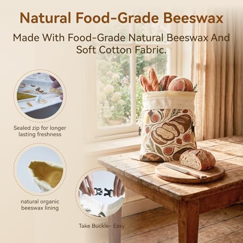 Bread Bag for Homemade Bread - 2 Packs XL Reusable Organic Beeswax Natural Cotton Sourdough Bag, Homesteading Essentials Sourdough Bags with Sealing Zip to Keep Fresh(13×17 Inches) - Image 5