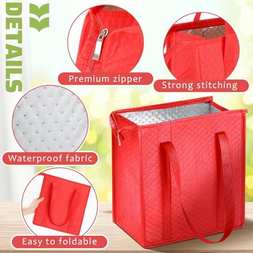 Paterr 4 Pcs Insulated Grocery Bags Reusable, with Zipper - Image 4