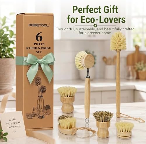 DEBETOOL 6-Piece Bamboo Dish Brush Set with Vegetable Brush - Image 7
