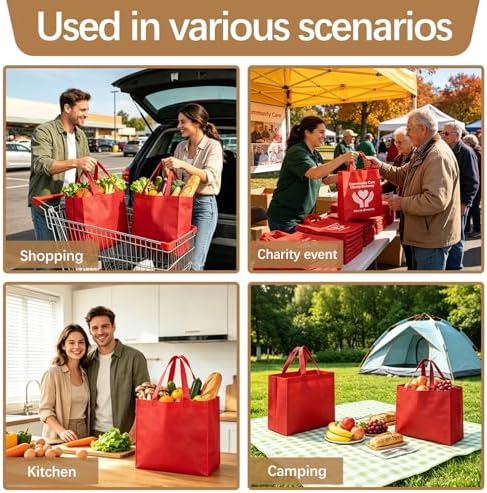 Reusable Grocery Bags 12.6 * 6.3 * 11.8 in - Non Woven Totes Bag with Reinforced Handles, Shopping Bags Bulk - Image 2