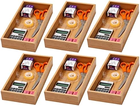 YBM Home Bamboo Drawer Organizer Storage Box for Kitchen Drawer, Junk Drawer, Office, Bedroom, Children Room, Craft, Sewing, and Bathroom, 6 Pack 6x12x2 inch - Image 2