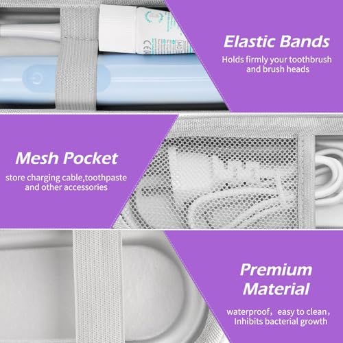 Toothbrush Travel Case for Oral B/Oral-B Pro 1000 1500 5000 7000 & Philips Sonicare 4100 1100 5300 5100 6100/iO Electric Toothbrush, Hard Protective Storage Bag (Light purple) - Image 4