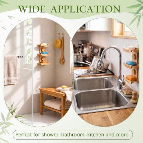 3-Tier Bamboo Soap Dish for Shower, Wall Mounted - Image 5
