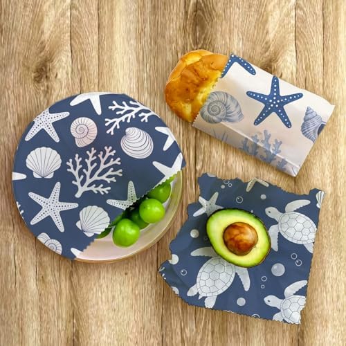 Reusable Beeswax Wraps, Sea Turtle&Starfish Shell Wraps, 9 Pack Eco-Friendly Food Storage, Organic, Sustainable, Zero Waste, Plastic-Free, Sandwich, Bowl, Fruit, 1XL, 3M, 5S - Image 7