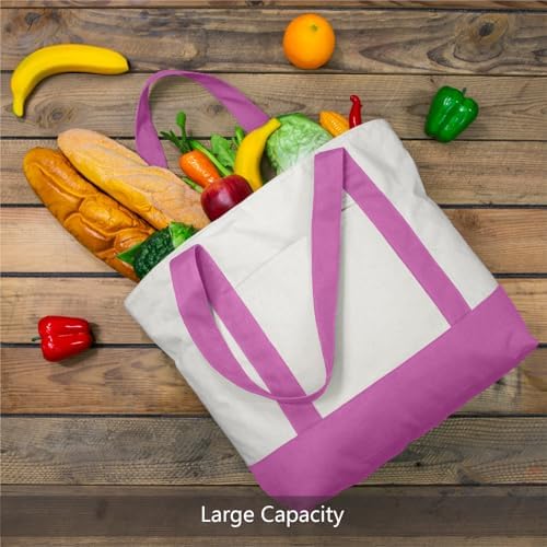 TOPDesign 3-Pack Canvas Tote Bags with an External Pocket, Reusable Grocery Shopping Bags, Top Zipper Closure, Daily Essentials (Light Purple/Natural) - Image 4