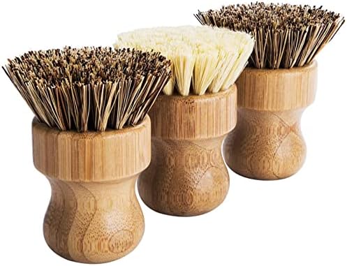 Palm Pot Brush- Bamboo Round 6 Packs Mini Dish Brush Natural Scrub Brush Durable Scrubber Cleaning Kit with Union Fiber and Tampico Fiber for Cleaning Pots, Pans and Vegetables - Image 4
