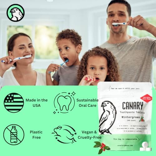 Canary Nano Hydroxyapatite Toothpaste Tablets Wintergreen - Remineralizing, Fluoride Free, All Natural Tabs with Xylitol - Great for Travel, Plastic Free - 240 Count - Image 3