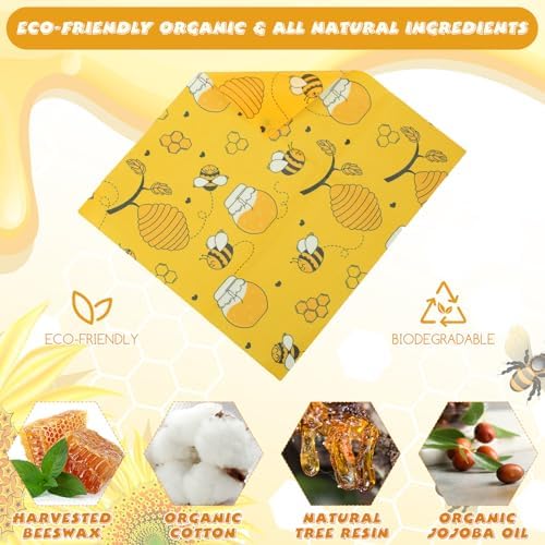 Tranqun 27 Pack Beeswax Wraps for Food Reusable Beeswax Assorted Bread Storage Wrap Fresh Food Keeper for Covering Dishes Sandwich Cheese Fruit Bread Snacks 3 L 9 M 15 S Sizes - Image 4