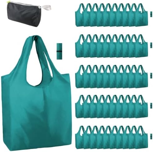 BeeGreen Marrs Reusable Grocery Bags Wholesale Green Reusable Kitchen Bags Bulk Foldable-Machine Washable with Zipper Storage Pouch 50 Packs by BeeGreen