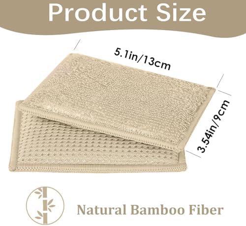 Bamboo Dish Sponge Natural Kitchen Scrub Sponges-Beige,6 Pack - Image 2