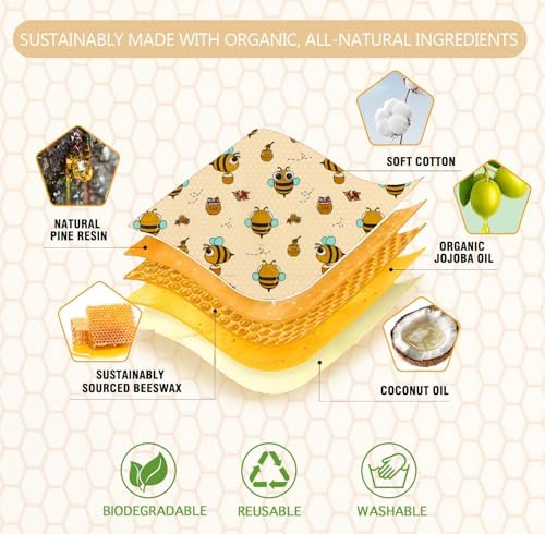 Reusable Beeswax Food Wraps - 6 Pack (3S,2M,1L) Bread Sandwich Wrapper Bowl Covers Food Storage | Organic, Zero Waste, Plastic and Silicone Free, Alternative to Aluminum Foil & Plastic Wrap - Image 2