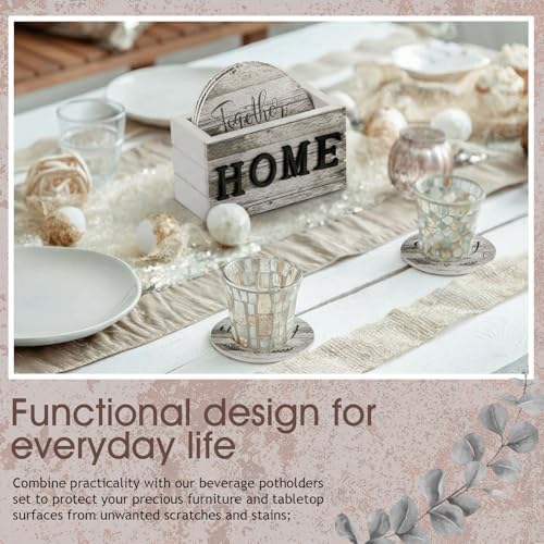 Queekay House Warming Gifts New Home Farmhouse Coasters Set of 6, Natural - Image 6