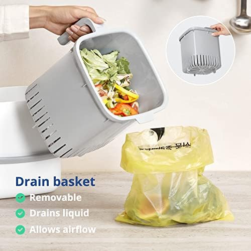 Blue Ginkgo Kitchen Compost Bin, 5L Countertop Compost Bin, Dark Grey - Image 5