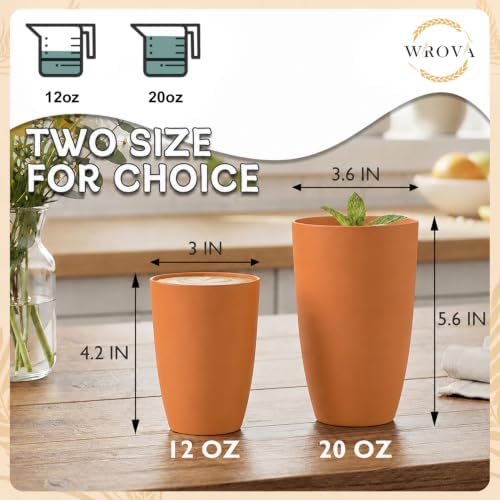 Wrova Wheat Straw Cups 6 PCS Good Alternative to Plastic Reusable Cups 12 oz Unbreakable Drinking Cup Reusable Dishwasher Safe Water Plastic Glasses Orange - Image 3