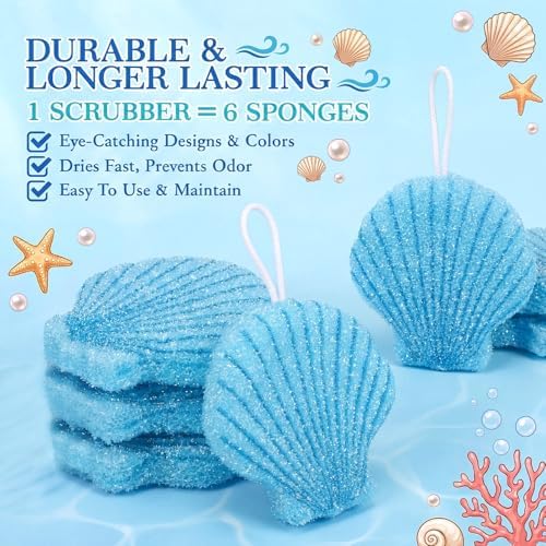 12 Pcs Shell Sponge Dish Scrubber Dual Sided Non Scratch Dish Washing Scrubbers Reusable Household Cleaning Kitchen Tools for Dishwashing Washing Dishes Cookware Tubs Sinks - Image 2