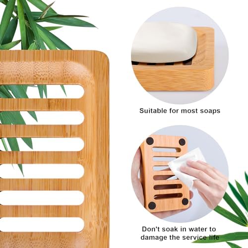 Bamboo Soap Dish Self-Draining Non-Slip Soap Saver - Wooden Trays for Bar Soap - Kitchen, Shower, Bathroom - 3 Pack - Image 5