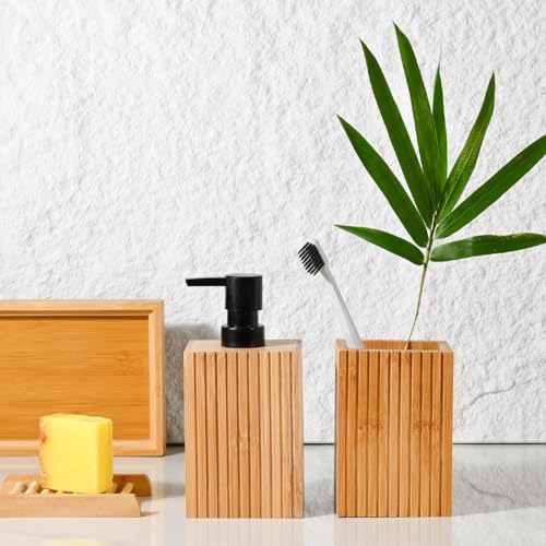 Fluted Bamboo Toothbrush Holder, Square Minimal Design - Image 3