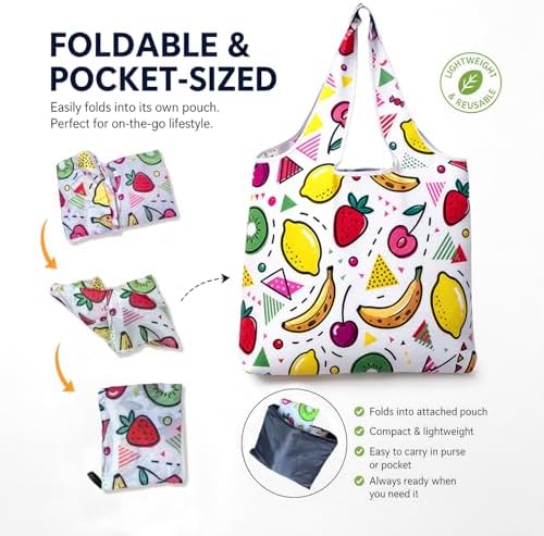 6 Pack Reusable Shopping Bags - Foldable Heavy Duty Washable Totes - Image 3