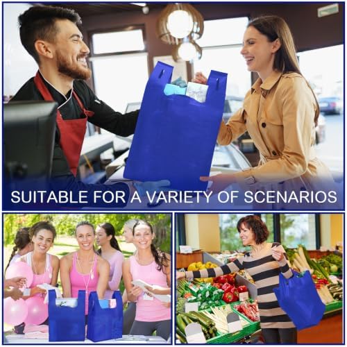 Windyun Large Grocery T-shirt Bags Bulk Reusable Non Woven Shopping Bag Foldable Gift Tote with Handle, 20.5x11x5.5 Inch - Image 2