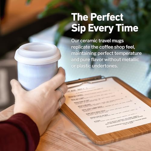 NOVA CERAMICS Travel Mug – Portable Coffee Tumbler – Unique to Go Mug – Microwave & Dishwasher Safe Purple Coffee Tumbler - Gifts for Women Men Him Her – 12oz – Horizon - Image 4