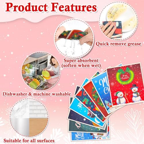 Lucomb 8 Pack Christmas Swedish Dishcloths Reusable, Kitchen Sponges Soft Absorbent Swedish Towels Dish Cloths Washable Decorative for Kitchen Washing Dishes Bathroom Office Hand Towel Cleaning - Image 5