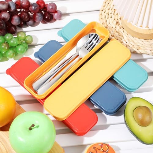 Yinkin 4 Pack Travel Silverware Set with Case for Lunch,Red - Image 5