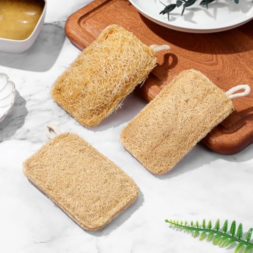 Amosfun Natural Loofah Dish Brush for Washing Dishes Pot Scrubber Brush for Pots and Cups Reusable Kitchen Dish Washing Sponge 4.33 X 2.75 X 0.19 in 1 Pack - Image 3