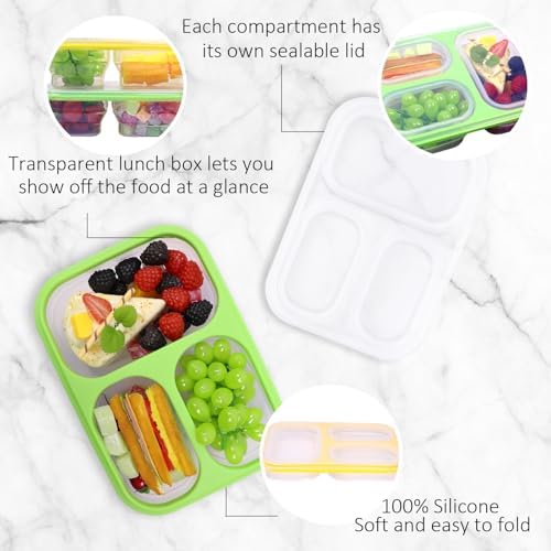 2 Pack Big Collapsible Full Silicone Bento Lunch Boxes With Lids, 3 Compartments, 45.6oz, Clear Divided Lunch Food Storage Containers, Safe in Microwave, Dishwasher and Freezer, BPA Free - Image 5