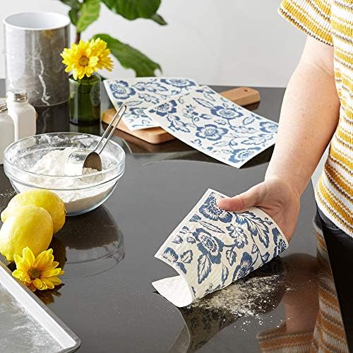 DII Swedish Dishcloths for Kitchen & Cleaning, Reusable, Machine Washable & Dishwasher Safe, Biodegradable, 7.75 x 6.75, Blue Floral, 3 Piece - Image 5