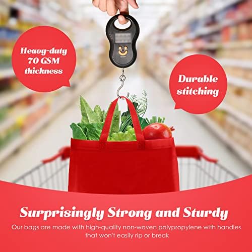 Reginary 50 Pieces Reusable Totes Bag Bulk Shopping Bags Non Woven Grocery handbag with Handles Foldable for Boutiques(Red) - Image 6