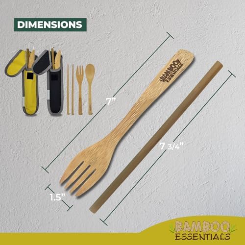 Travel Utensils with Case Set Fork, Knife, Spoon, Chopsticks, Straw, Straw-cleaning brush, Travel Pouch and Carabiner, Excellent For Everyday Use! ((2 Sets) Midnight Black/Sunrise Yellow) - Image 5