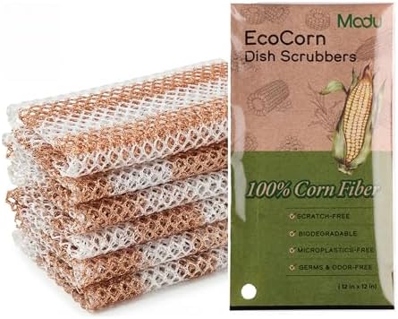 Modu 6 Pack EcoCorn Dish Sponges Scrubbers – 100% Corn Fiber, Biodegradable Kitchen Scrub Pads for Multipurpose Household Cleaning, Odor-Free, Plastic-Free Kitchen Mesh Net (Thin & Foamy 6 Count) by Modu