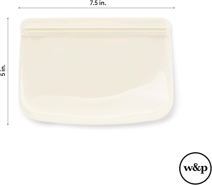 W&P Porter Silicone Reusable Storage Bag, Sandwich (10oz Flat), Cream, Food Storage Container, Microwave and Dishwasher Safe, Easy Cleaning