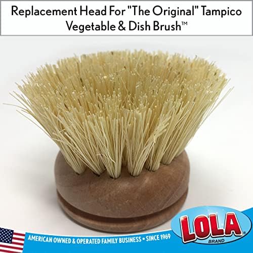 LOLA Replacement Head for The Original Tampico Vegetable & Dish Brush, 1.75" Head, Birchwood & Poly Bristles, Reusable & Washable, 1 Count - Image 2