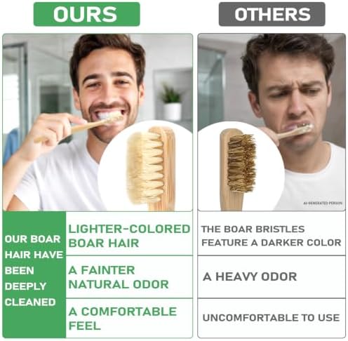 Boar Bristle Toothbrush, Plastic Free Natural Bamboo Toothbrushes - Image 5