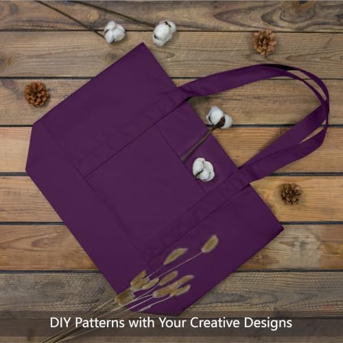 TOPDesign 3-Pack Canvas Tote Bags with an External Pocket, Reusable Grocery Shopping Bags, Top Zipper Closure, Daily Essentials (Purple) - Image 4