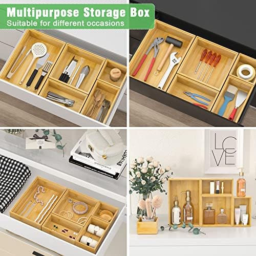 Bamboo Bathroom Drawer Organizer Dividers, Wooden Kitchen Utensil Holder Set of 5, Stackable Junk Drawer Organizer Tray, Multi-Use Storage Bins Boxs for Home, Office, Clothing, Makeup, Jewelry - Image 5
