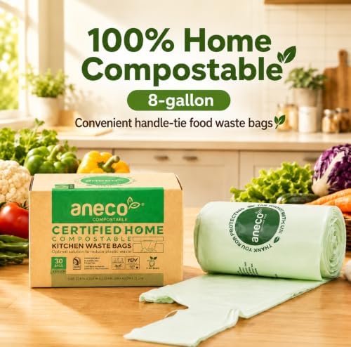 ANECO 8 Gallon Compostable Kitchen Food Waste Bags, 30 Count - Image 2